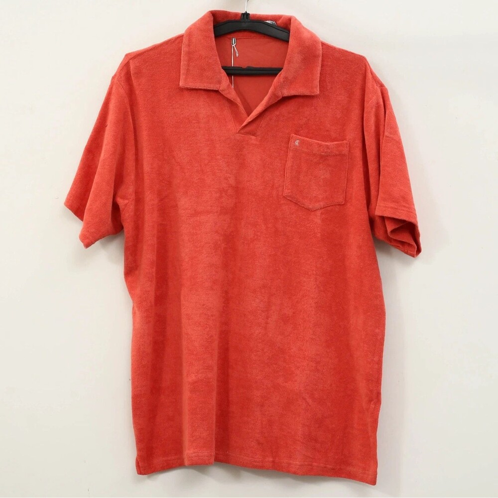 Criquet Terrycloth Polo Men's T-Shirt Short Sleeves Collared Solid Red L 290509